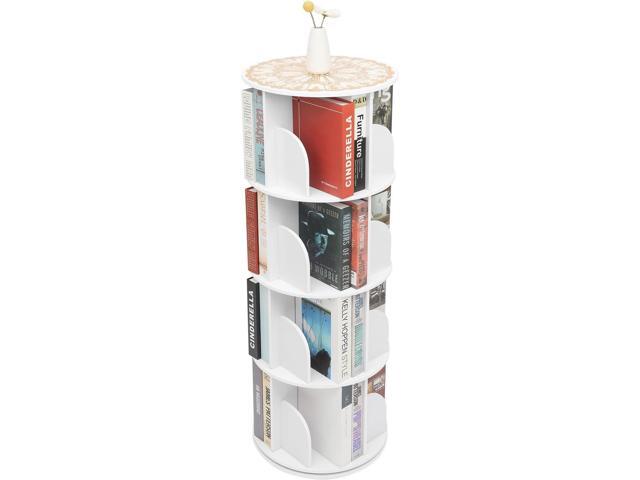 4-Tier Rotating Bookshelf, Spinning Bookcase Lazy Susan, Revolving 360 Book Shelf Storage Round Carousel, Vertical Rotate Turning Spiral Corner...