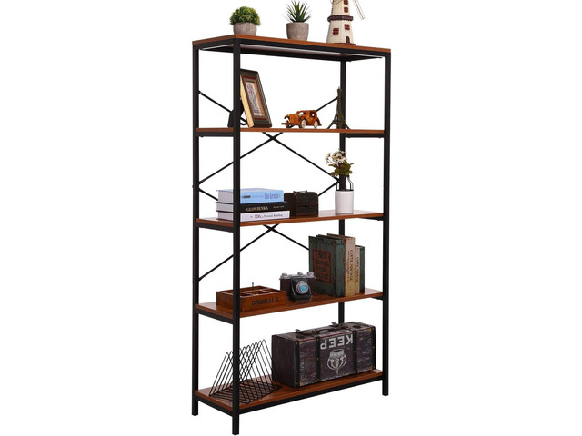 Tall Bookcase, Open Bookshelf Modern Wide Book Shelf Wood Metal Industrial Bookcase Furniture Shelving Unit Storage 4 Tier Bookshelf