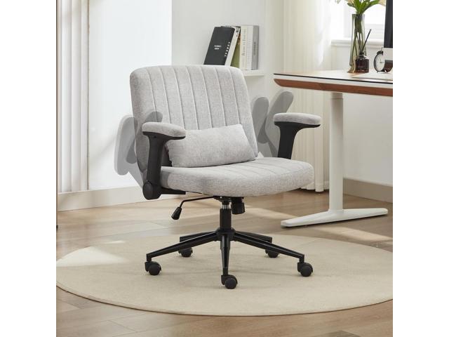 Criss Cross Office Chair with Wheels and Adjustable Flip Arms, Extra Wide Cross Legged Desk Chair with Lumbar Pillow for Home Office, Bedroom,...