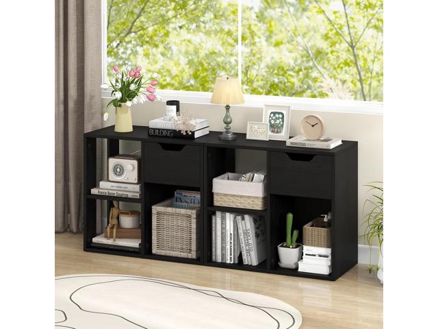 Cube Bookcase, Small Bookshelf with Drawer, 2-Tier Open Shelves, Modern Display Shelf, 21' H Wooden Floor Toy Storage Organizer for Bedroom, Living...