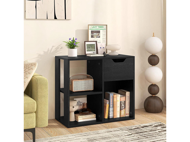 Cube Bookcase, Small Bookshelf with Drawer, 2-Tier Open Shelves, Modern Display Shelf, 21' H Wooden Floor Toy Storage Organizer for Bedroom, Living...