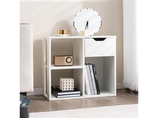 Cube Bookcase, Small Bookshelf with Drawer, 2-Tier Open Shelves, Modern Display Shelf, 21' H Wooden Floor Toy Storage Organizer for Bedroom, Living...