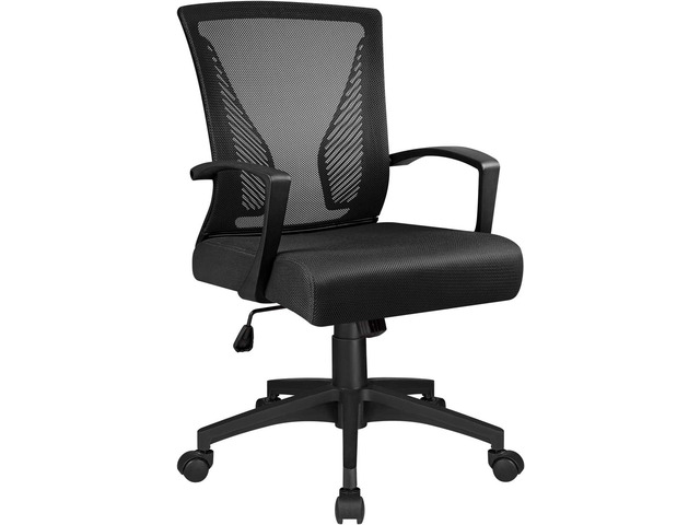 Ergonomic Office Mid Back Mesh Chair Swivel Desk Chair Lumbar Support Computer Chair with Armrest (Black)