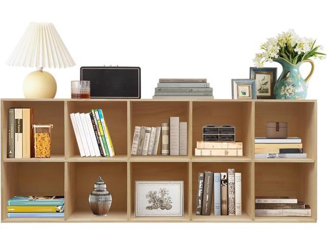 10-Compartment Solid Wood Bookcase, 2 Tier Wooden Cube Shelf Bookcase Floor Standing Bookshelf, Storage Cubes Organizer Storage Cabinet for Living...