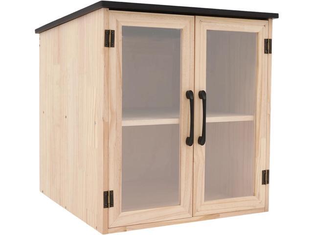 Pine Wood Small Library Box, 2 Tier Wooden Cabin Bookcase for Sharing Books Mini Library Exchange Books Cabinet Storage with Doors for Home School...