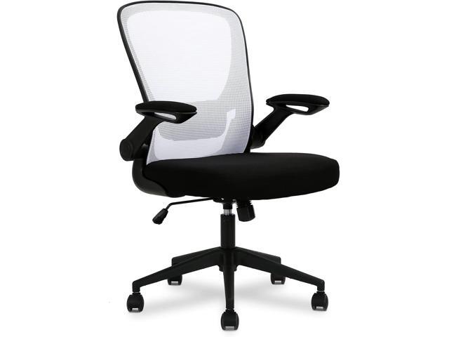 Home Office Chair White Ergonomic Desk Chair with Adjustable Lumbar Support & Flip-up Armrests Mesh Computer Chair with Thickened Cushion Swivel...