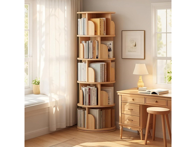 5 Tier Rotating Bookshelf Tower, 360Â° Revolving Bookcase, Round Spinning Book Shelf Kids, Small Corner Bookshelf for Living Room, Home, Office,...