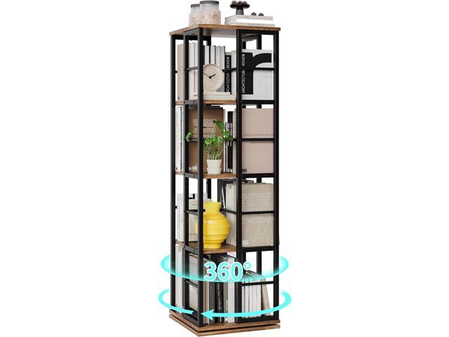 Rotating Bookcase - 4-Tier Corner Shelf for Small Spaces, 54' Tall Spinning Organizer with Industrial Metal Frame 360° Narrow Swivel Bookshelves...