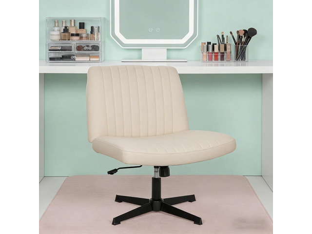 Criss Cross Chair Desk Computer Chair with Adjustable Back & Height, Comfortable Vanity Chair, 300 Lbs, Beige