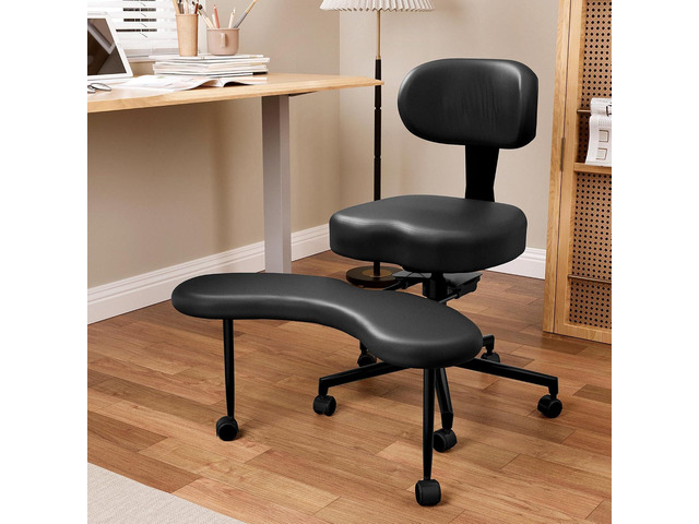 Cross-Legged Office Meditation Chair with Back Support - Criss Cross ADHD Chair with Wheels- Ergonomic Yoga Desk Chairs, Height Adjustable, Black