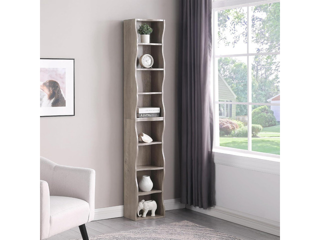 Bookshelf 8-Tier Bookcase Cube Storage Organizer, Corner Bookshelf DVD Storage Shelves Media Tower Rack, Tall Bookcase with Adjustable Shelves,...