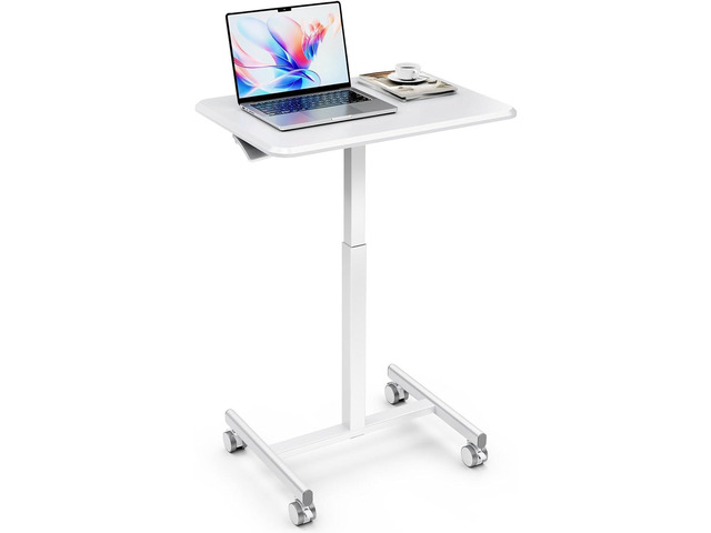 Standing Desk Small Rolling Desk with Lockable Wheels, Mobile Stand Up Desk Adjustable Height 28-43 Inch, Portable Laptop Desk, Small Computer...