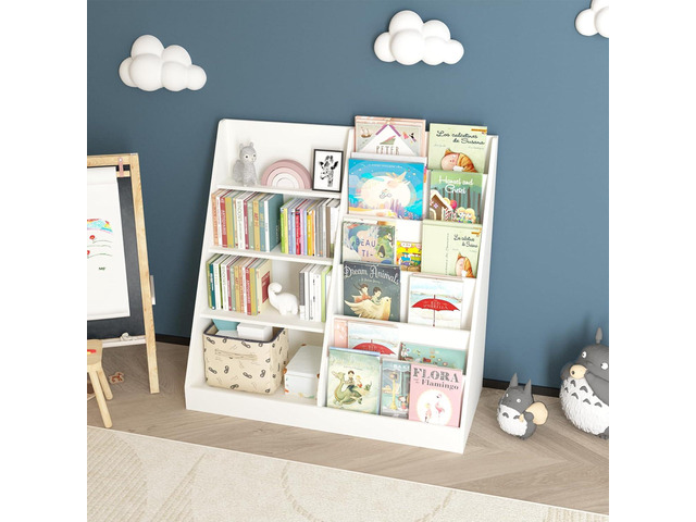 White Bookshelf Storage Organizer Cabinet, Multifunctional 3-4 Tier Book Shelf with Bookcase Display Stand in Living Room Playroom Bedroom (B8-03)