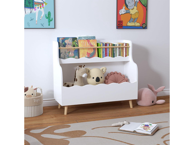 White Bookshelf Storage Organizer Cabinet, Multifunctional 3-4 Tier Book Shelf with Bookcase Display Stand in Living Room Playroom Bedroom (4)
