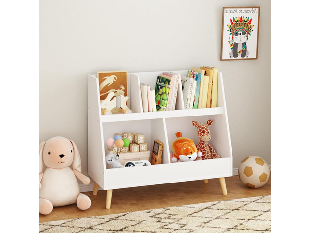 White Bookcase Bookshelf Rack with 5 Compartments and Legs, Freestanding Shelves and Cube Organizer for Bedroom Living Room Office Closet School