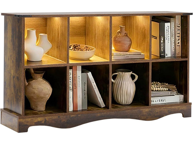 8 Cube Storage Organizer, Wood Cube Bookshelf with LED Lights, Horizontal 11 inch Storage Cubes, Kids Bookshelf, Display Cabinet Cubby Shelf for...