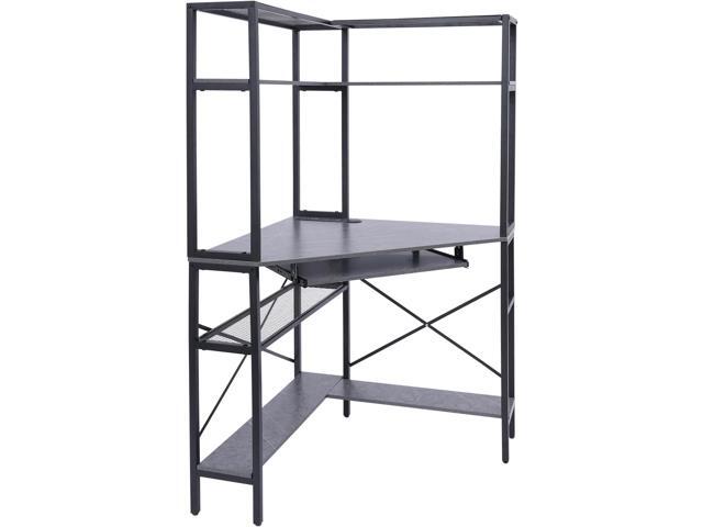 Corner Computer Desk with Power Outlets - 29.5x29.5x60in Gaming Desk with LED Light Strip & Storage Shelves for Home Office and Small Space