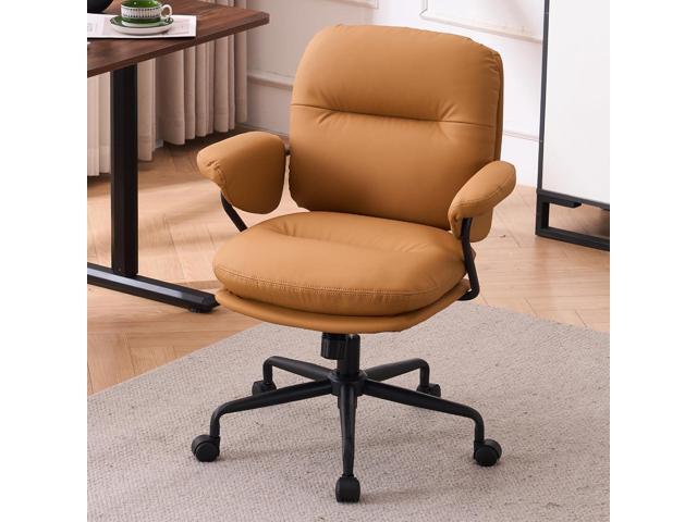 Ergonomic Office Chair with Wheels, Adjustable Height PU Leather Mid Back Desk Chair, Modern Comfort 360 Swivel Computer Chair for Home Office,...
