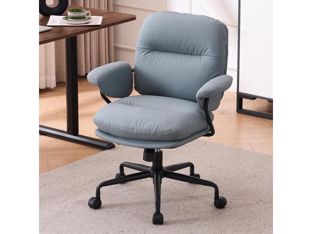 Ergonomic Office Chair with Wheels, Adjustable Height PU Leather Mid Back Desk Chair, Modern Comfort 360 Swivel Computer Chair for Home Office,...