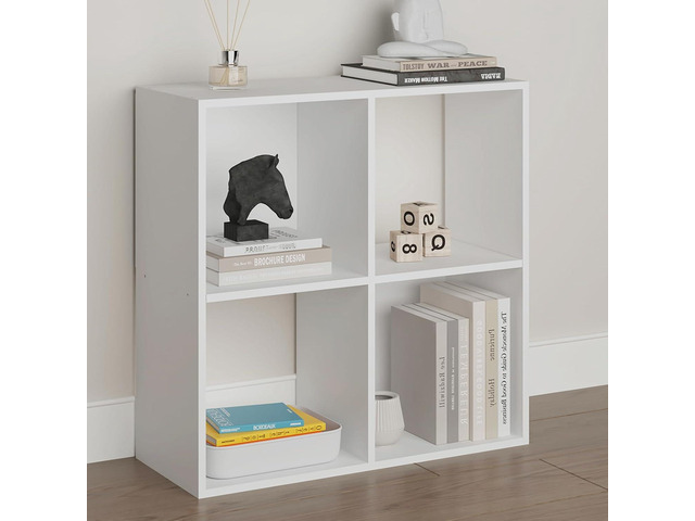 4 Cube Storage OrganizerFreestanding Storage Display Bookshelf, Wood Bookcase with Open Back,for Living Room, Bedroom, Home, (White, 4 Cube)