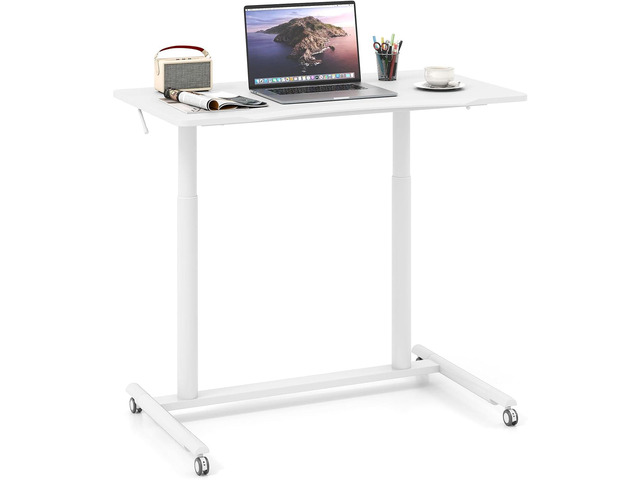 Mobile Standing Desk, Height Adjustable Computer Desk with Wheels & Aluminum Frame, C Shaped Sofa Side Table, Portable Laptop PC Workstation,...