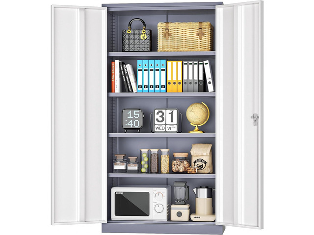 Metal Garage Storage Cabinet, Black Lockable File Cabinet with 2 Doors and 4 Adjustable Shelves, Tall Steel Tool Cabinets for Office, Home, Garage,...