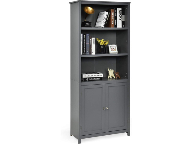 Bookcase with Doors, 3 Tier Open Book Shelving, Standing Wooden Display Bookcase with Double Doors, Ideal for Home Bedroom, Living Room, Office,...