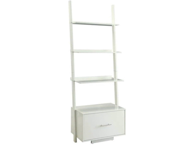 American Heritage Ladder Bookshelf with File Drawer 24.75' - Classic Living Room Bookcase with Filing Cabinet for Office, Den, White