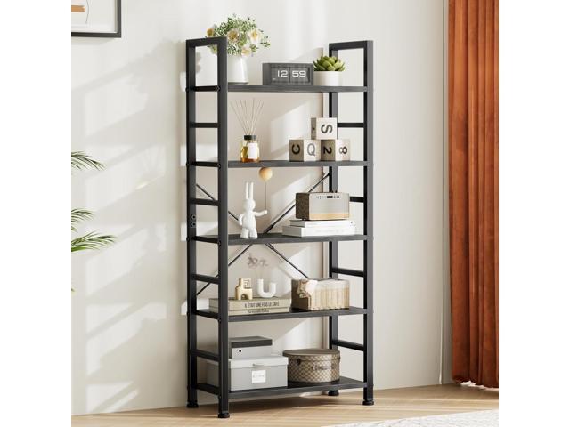 Book Shelf 5 Tier Modern Bookcase Sturdy Metal Storage Organizer Books/CDs/Magazines Industrial Open Display Shelf for Bedroom Home Office Kitchen...