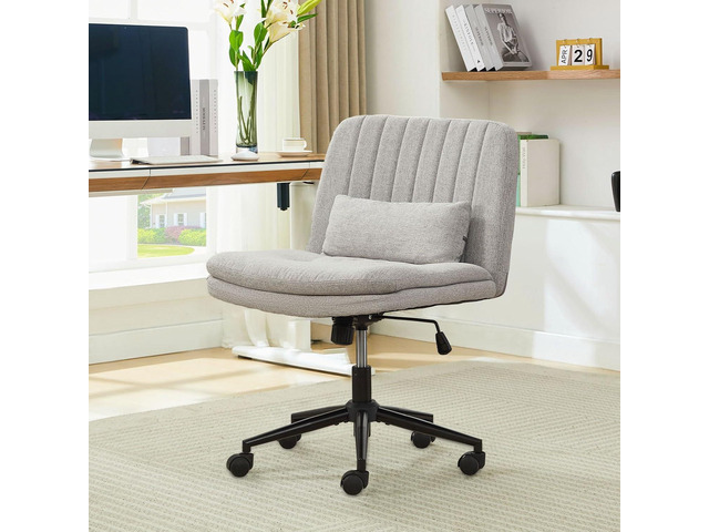 Criss Cross Chair with Wheels, Armless Comfy Thickened Cushion Wide Seat Cross Legged Office Chair with Pillow, Adjustable Swivel Mid Back Computer...