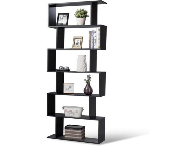 6-Tier Geometric Bookcase, Modern S-Shaped Storage Display Bookshelf for Living Room, Anti-Toppling Device, Home Office Wooden 6 Shelf Open...