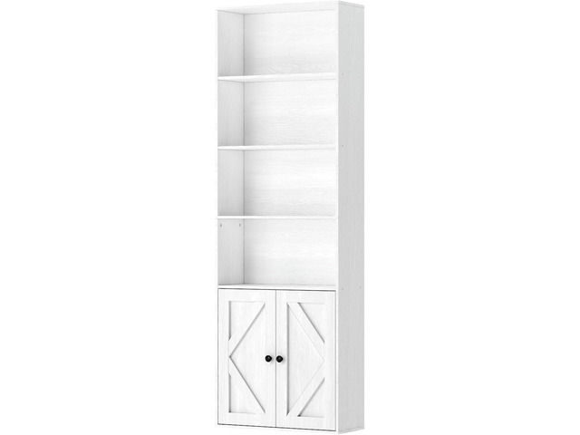 Bookshelf, 6-Tier Floor Bookcase with 2 Bottom Doors, 9.29'x23.62'x70.86', Storage Cabinet Bookshelves for Home Office, Living Room, Bedroom-White