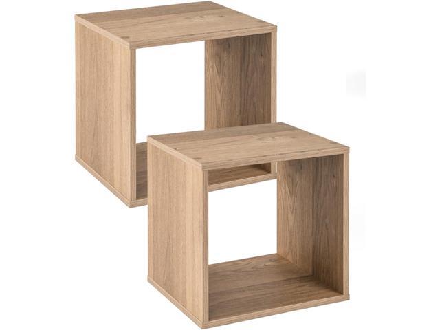 2 Stackable Cubes Bookcase, Wooden Cubby Storage Organizer with Anti-Tipping Device, Small Book Shelf for Small Space, Combination Square Bookshelf...