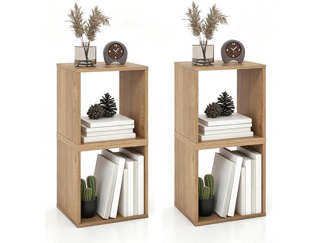2 Stackable Cubes Bookcase, Wooden Cubby Storage Organizer with Anti-Tipping Device, Small Book Shelf for Small Space, Combination Square Bookshelf...