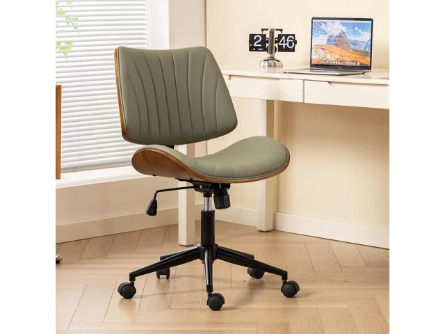 Armless Office Desk Chair,Wooden Back Small Office Desk Chair No Arms Adjustable Height Modern Armless Chairs with Swivel Wheels for Small...