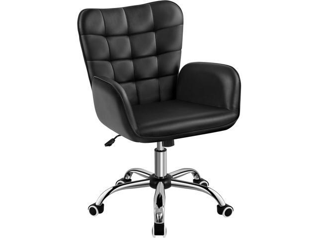 Modern Faux Leather Office Chair Ergonomic Adjustable Computer Chair with Wide Seat, Padded Armrests for Study, Bedroom Black