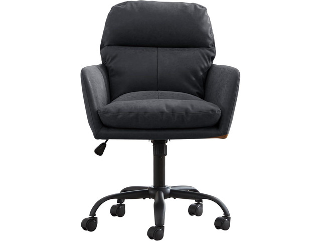 Adjustable Home Office Desk Chair with Comfy Square Mid-Back, Faux Leather 360 Swivel Upholstered Task Armchair with Wheels for Vanity...