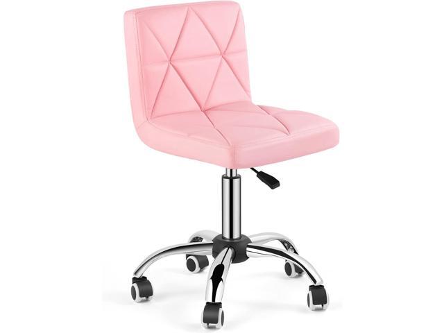 Armless Desk Chair, Mid Back Swivel Office Chair, Adjustable Task Chair with Rolling Wheels and Diamond Pattern, for Home Computer Barber, Pink