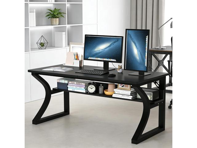 Computer Desk 55 Inch Large Computer Desk with Storage Shelf Home Office Desk with C Shaped Metal Frame Writing Work Study Student Home Bedroom...