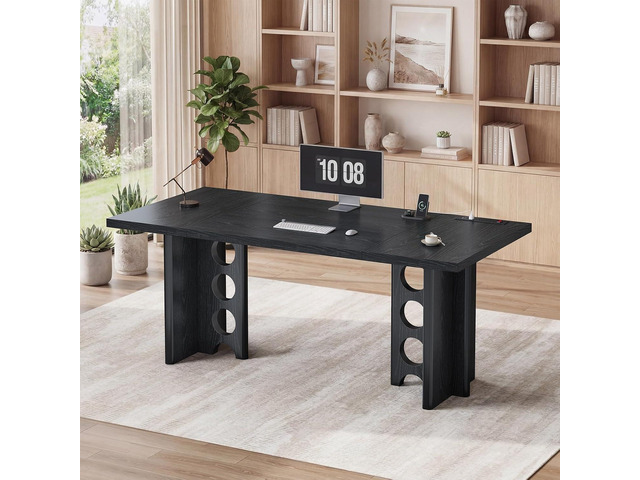 63 Inch Executive Office Desk, Large Computer Office Desks with Power Outlet, Modern Laptop Desk Writing Table Workstation Business Furniture for...