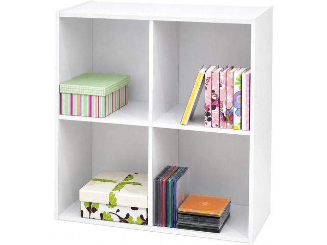 White Wood 4 Cube Organizer Storage Bookcase