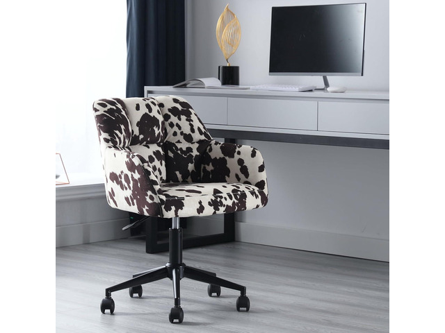 RIVOVA Cow Print Chair Modern Velvet Office Desk Chair with Armrest, Height Adjustable Wide Seat Computer Task Chair for Home Office, Mid Back...
