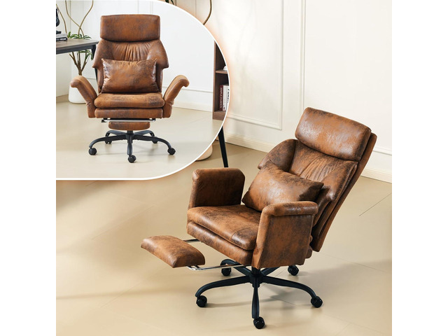 100-130° Reclining Tall Office Chair with Foot Rest & Adjustable Armrests, Ergonomic Criss Cross Chair with Wheels & Headrest, Comfy Wide-Seat...