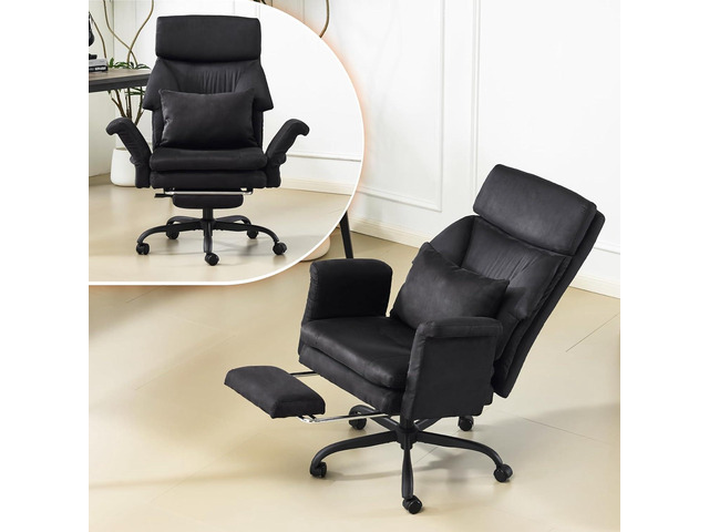 100-130° Reclining Tall Office Chair with Foot Rest & Adjustable Armrests, Ergonomic Criss Cross Chair with Wheels & Headrest, Comfy Wide-Seat...