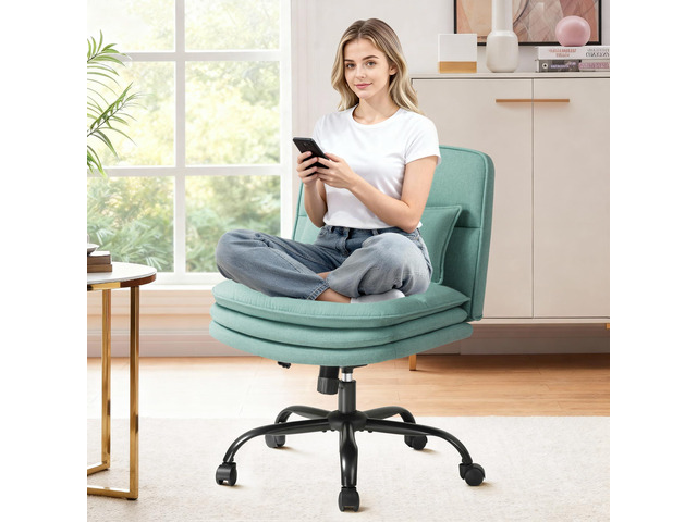 Criss Cross Legged Office Chair with Wheels, Armless Extra Wide Seat Swivel Desk Chair, Adjustable Height Comfy Task Chair with Thick Cushion for...