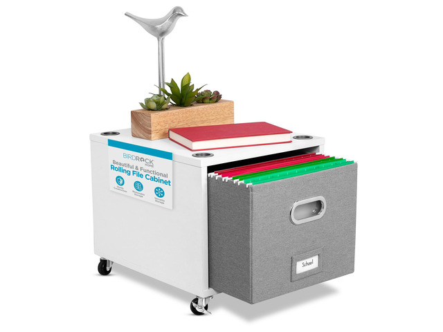 Rolling File Cabinet Decorative Storage Shelf w/Removable Bins, Handles, and Wheels Organize Files, Books, Toys, Under Desk Office Solution,...