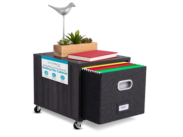 Rolling File Cabinet Decorative Storage Shelf w/Removable Bins, Handles, and Wheels Organize Files, Books, Toys, Under Desk Office Solution,...