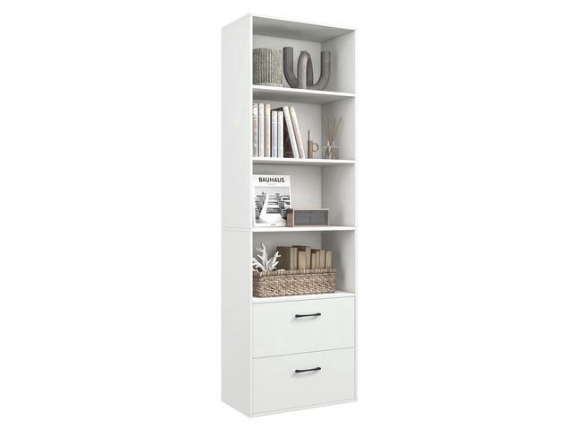 4 Shelf Bookcase with 2 Drawers, 74 Inch 4 Tiers Tall Open Bookshelf with 2 Slide-Out Drawers, Anti-toppling Device, Freestanding Wood Storage...