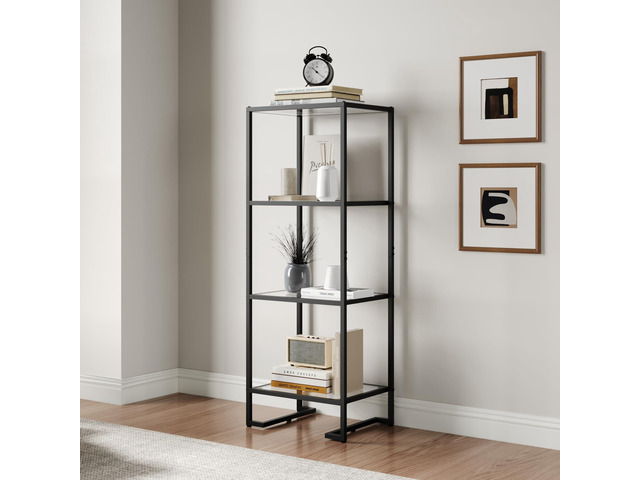 4-Tier Glass Bookshelf, Tempered Glass Display Shelf, Modern Open Shelf Bookshelf, Slim Shelving Unit Bookcase for Living Room, Home Office,...