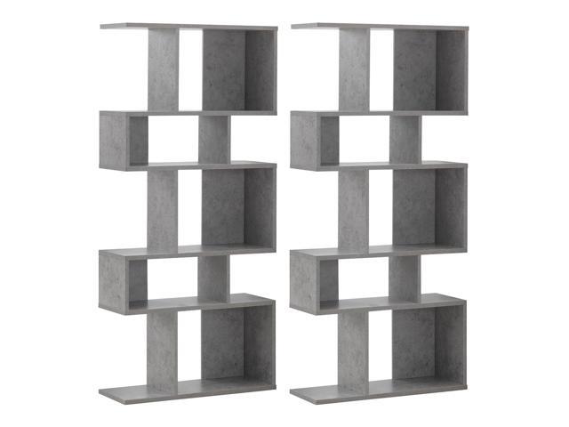 5-Tier Geometric Bookshelf Set of 2, 70'' Tall Wood Freestanding Decorative Display Open Shelves with Anti-Tipping Device, Each Shelf Holds up to...